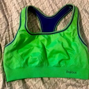 Lime green/Navy Reebok sports bra size small